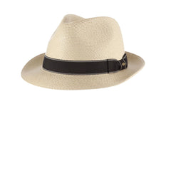Scala Wyatt Fedora Panama Hat In Sewn Braid Weave Natural Color With Black Band