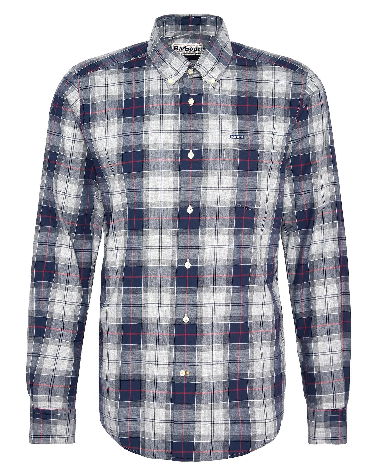 Barbour Wetheram Blue Granite Plaid Button Down Collar Shirt in Tailored Fit