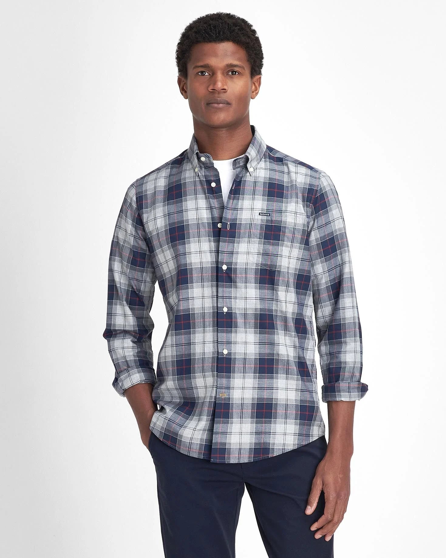 Barbour Wetheram Blue Granite Plaid Button Down Collar Shirt in