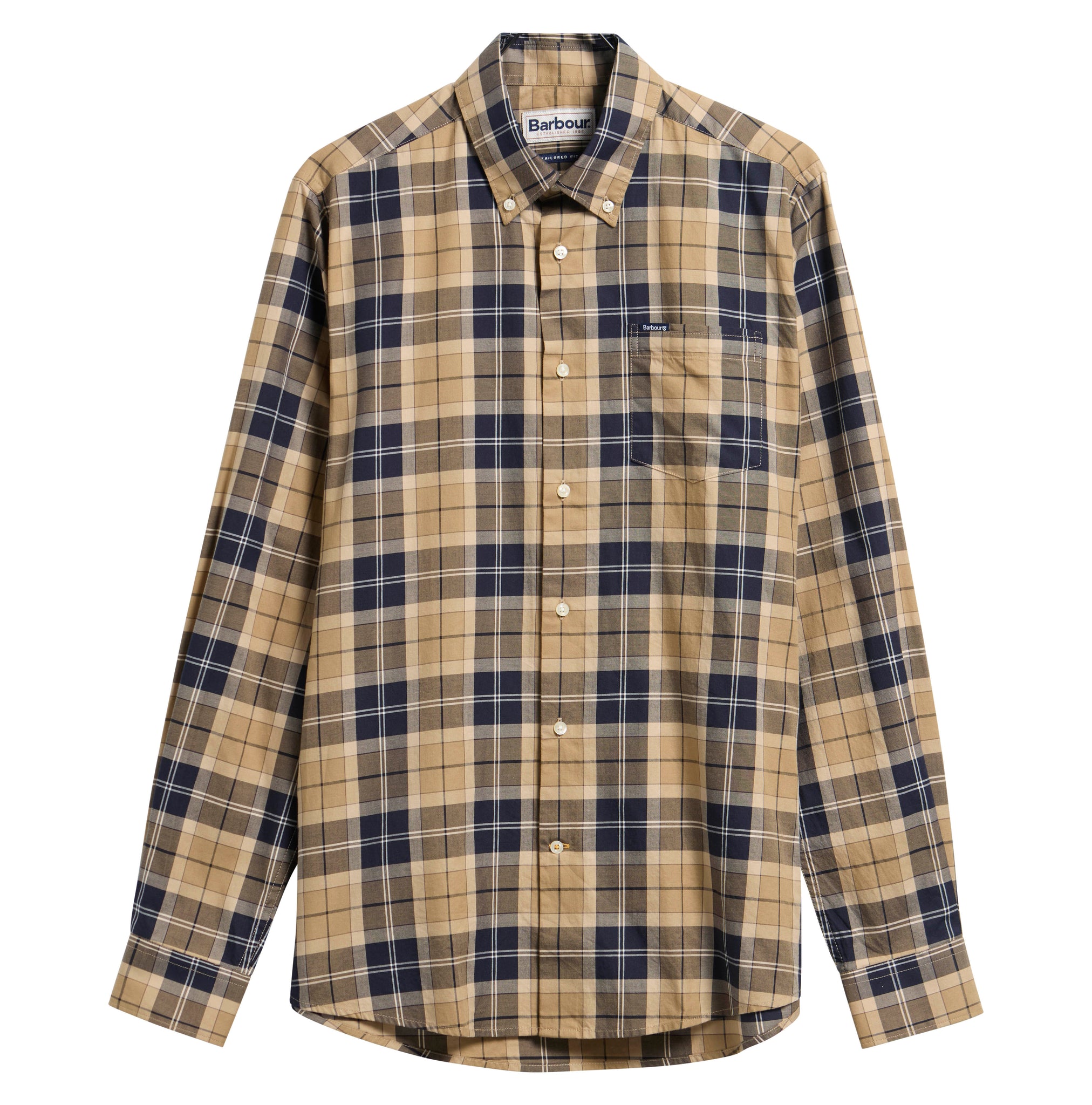 Barbour Wetheram Birchwood Dress Tartan Plaid Button Down Collar Shirt in Tailored Fit