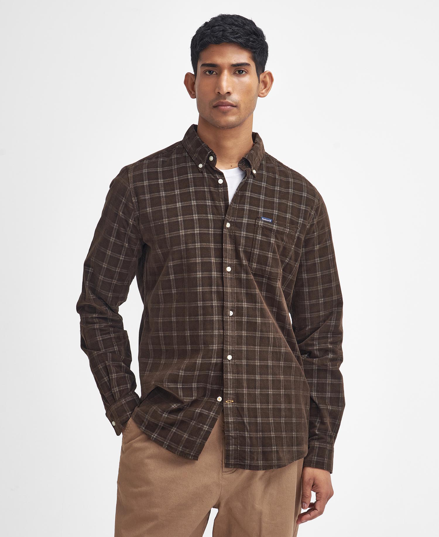 Barbour Harthill Tailored Long Sleeved Cord Shirt in Brown