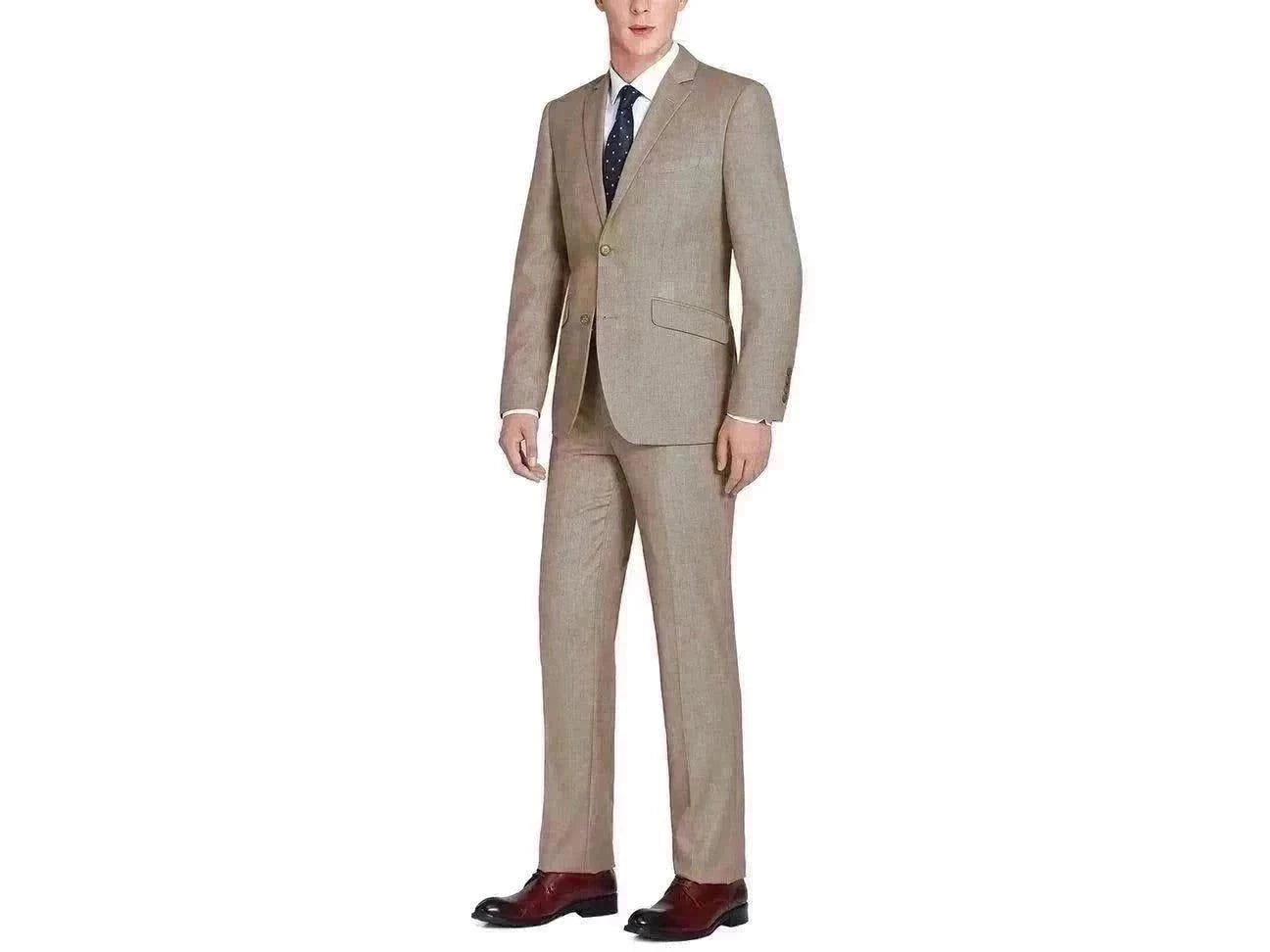 -Rainwater's -Rainwater's - Suits - Rainwater's Fine Tropical Weight Man Made Fabric Slim Fit Suit In Mid Brown -