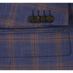 Navy & Brown Plaid Wool Blend Classic Fit Sport Coat