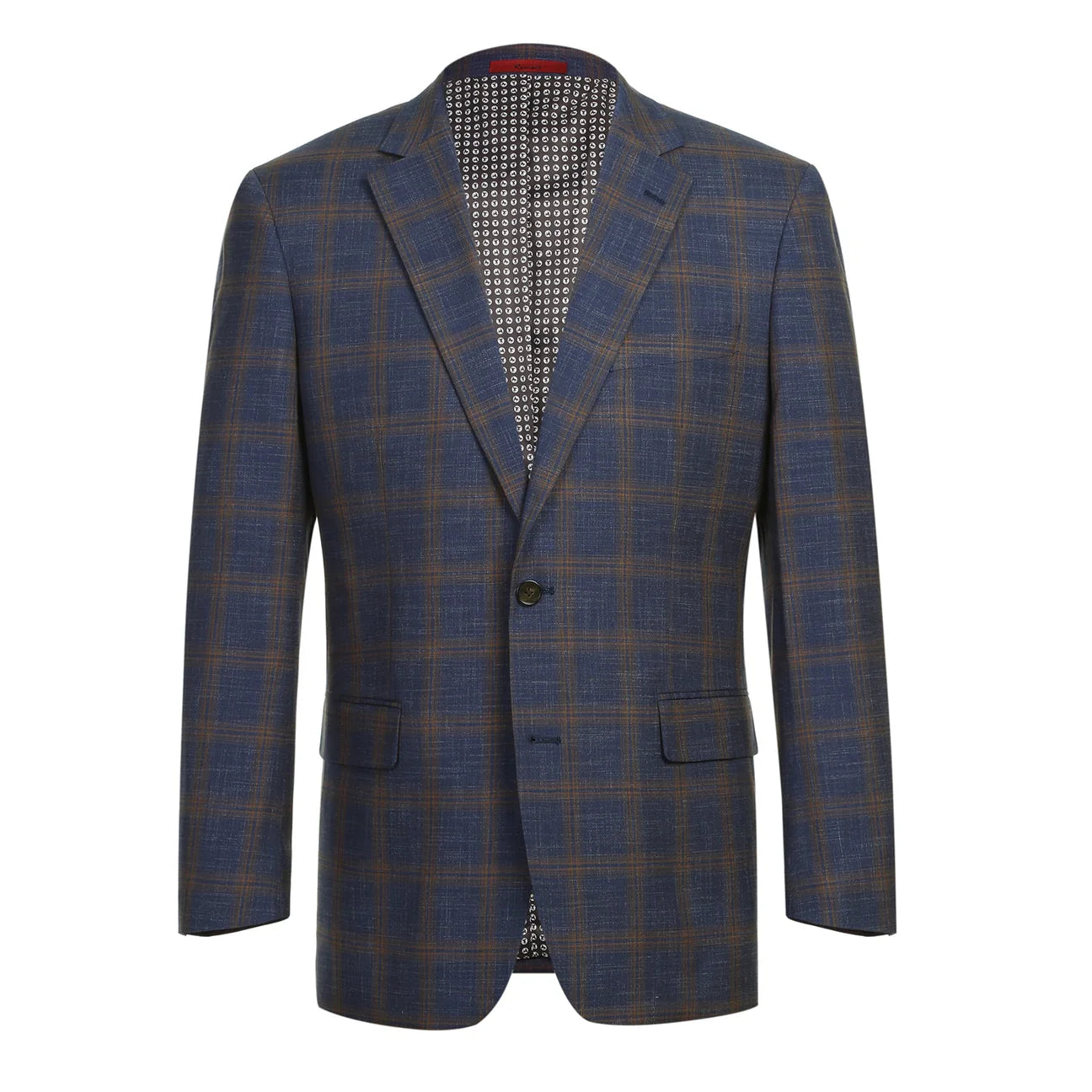 Navy & Brown Plaid Wool Blend Classic Fit Sport Coat