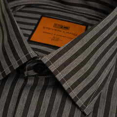 Steven Land Spread Collar Long Sleeve Stripe Shirt in Black
