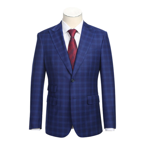 Rainwater's Peak Lapel Slim Fit Suit In Cobalt Blue Plaid