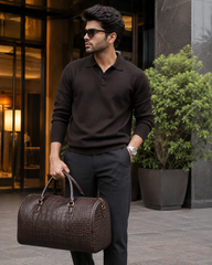 Rainwater's Genuine Leather Alligator Print Duffle In Brown