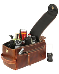 Rainwater's Genuine Leather Shaving Kit In Cognac