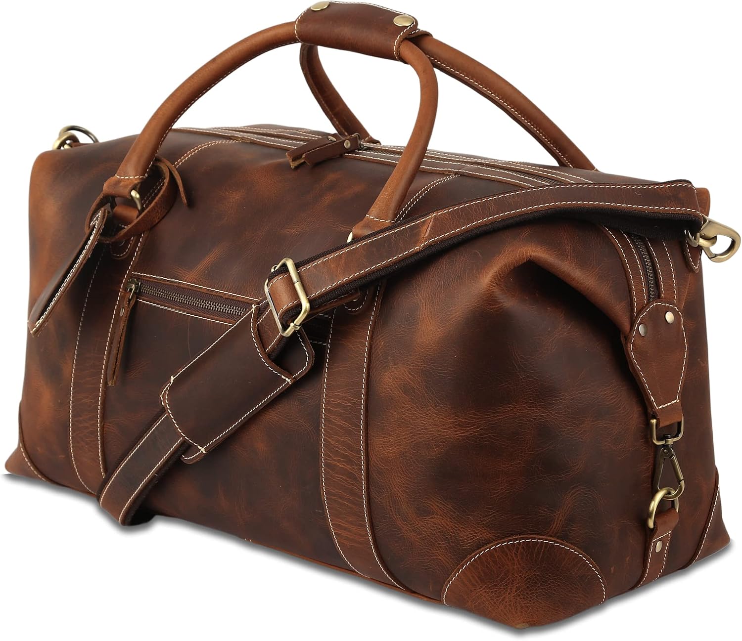 Rainwater's Genuine Leather Large Square Opening Duffel Bag In Cognac