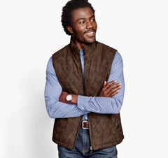 Navy Windowpane Plaid To Brown Leather Reversible Vest