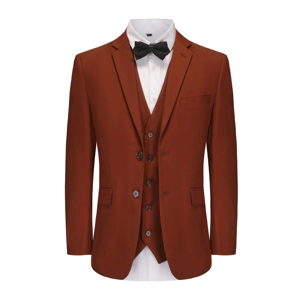 Rainwater's Lightweight Man Made Fabric 3 Piece With Vest Classic Fit Suit In Rust