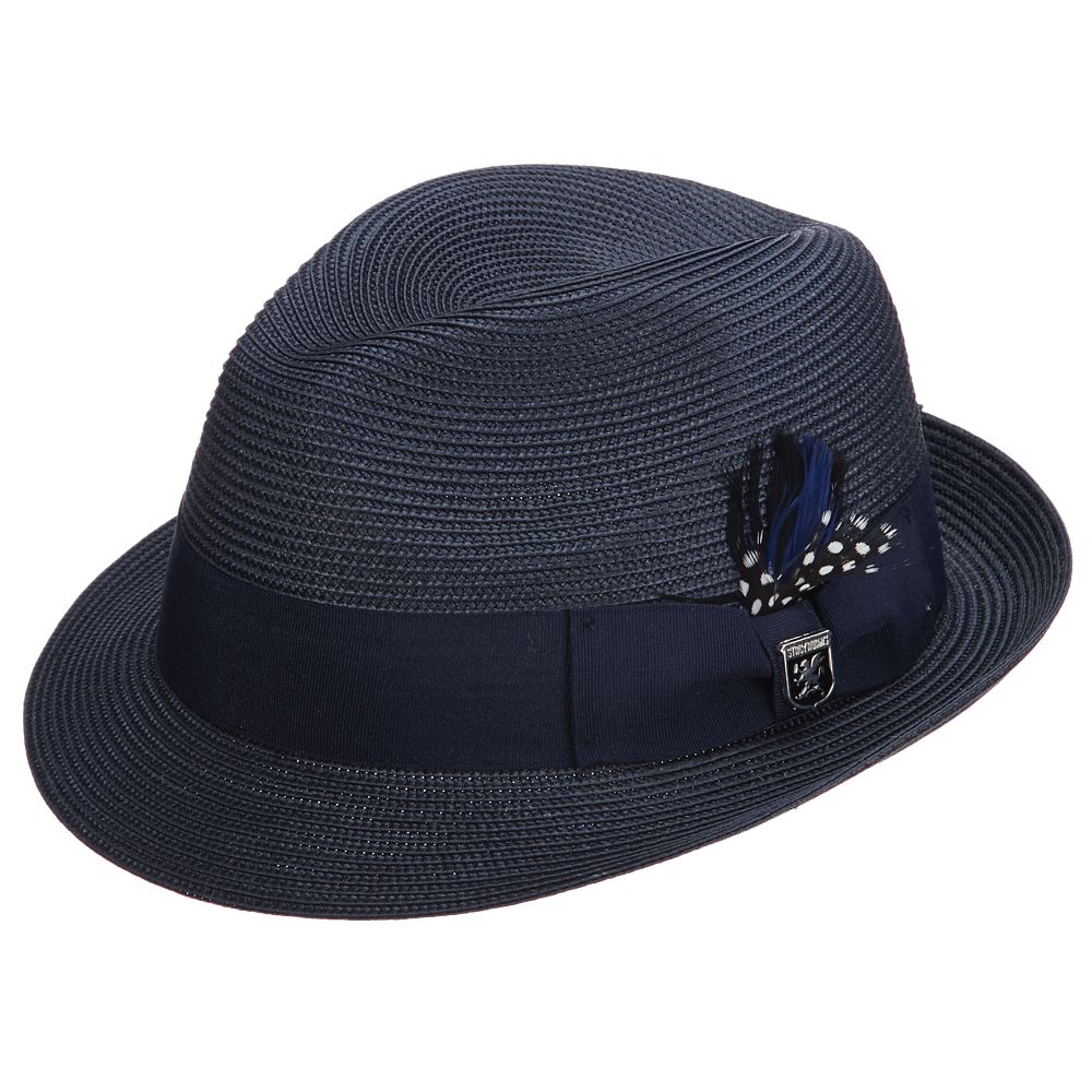 Stacy Adams Belmont Fedora Straw Poly Braided Pinch Front Hat In Navy