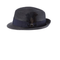 Stacy Adams Belmont Fedora Straw Poly Braided Pinch Front Hat In Navy