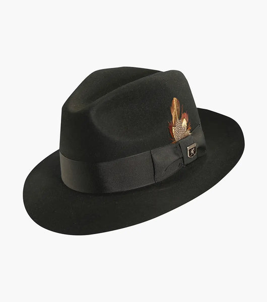 Stacy Adams August Fedora Wool Felt Pinch Front Hat in Black