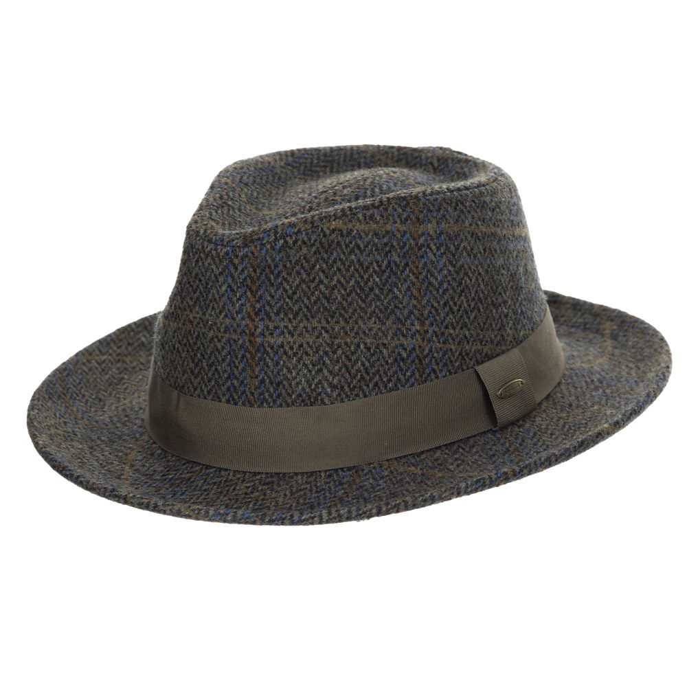 Scala Barry Herringbone Fedora with Brown Window Pane