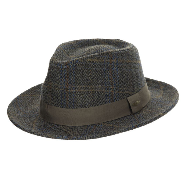 Scala Barry Herringbone Fedora with Brown Window Pane