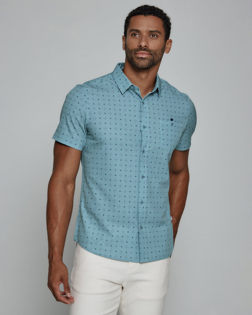 7 diamonds dress shirt 7DIAMONDS Men's Siena Short Sleeve Shirt in Black | Size Small