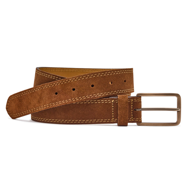 Snuff Suede Double Stitched Leather Belt