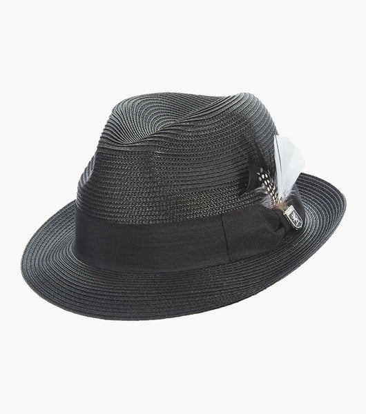 Stacy Adams Belmont Fedora Straw Poly Braided Pinch Front Hat In Black