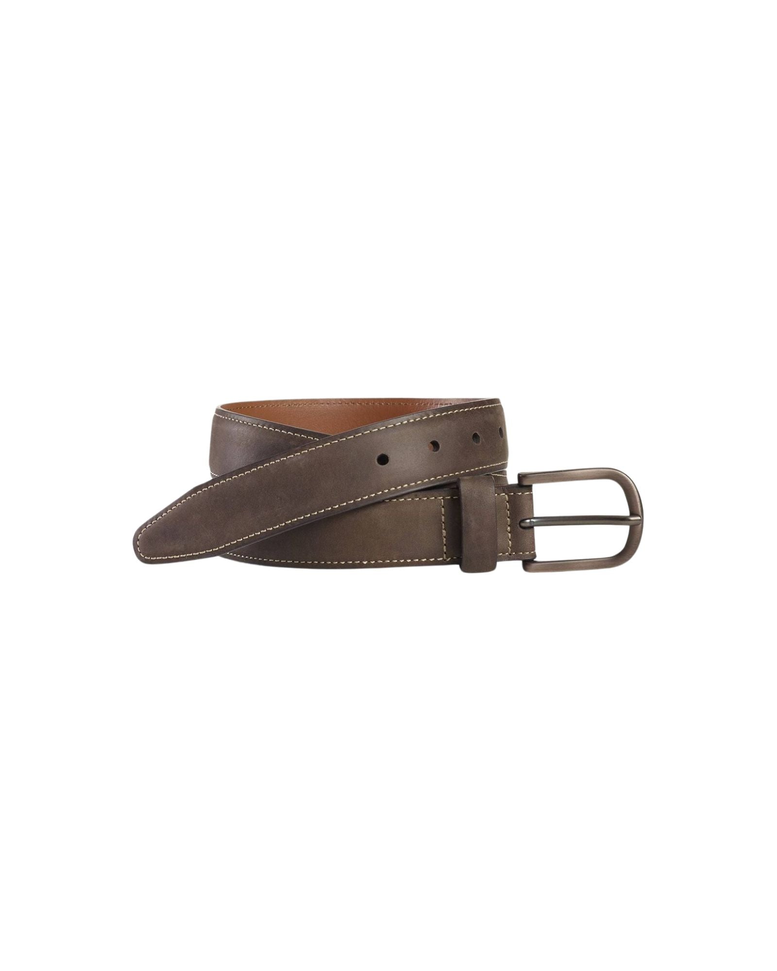 Johnston & Murphy Oiled Contrast Stitched Belt In Brown - Rainwater's Men's Clothing and Tuxedo Rental