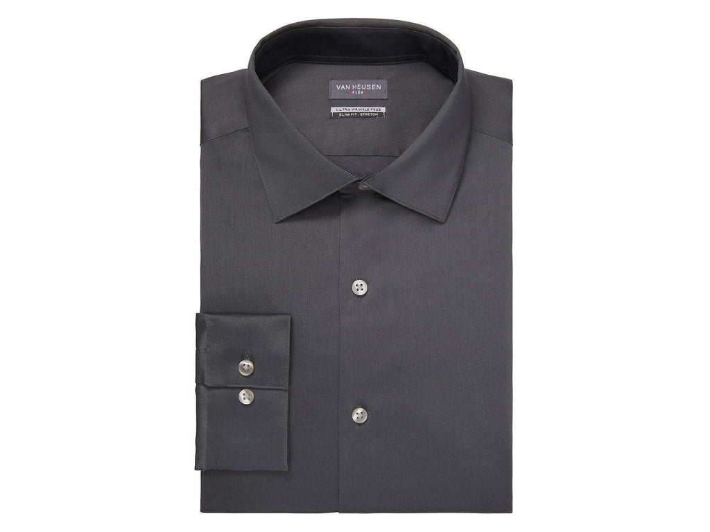 Van Heusen Slim Fit Ultra Wrinkle Free Stretch FLEX Solid Dress Shirt in Charcoal | Rainwater's Van Heusen Slim Fit Ultra Wrinkle Free Stretch FLEX Solid Dress Shirt in Charcoal | Rainwater's