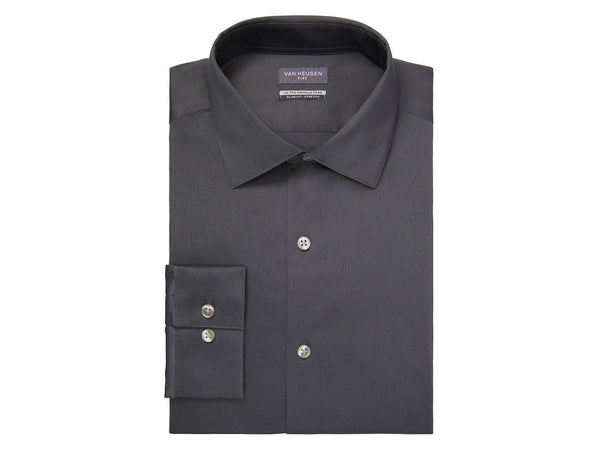 Van Heusen Slim Fit Ultra Wrinkle Free Stretch FLEX Solid Dress Shirt in Charcoal