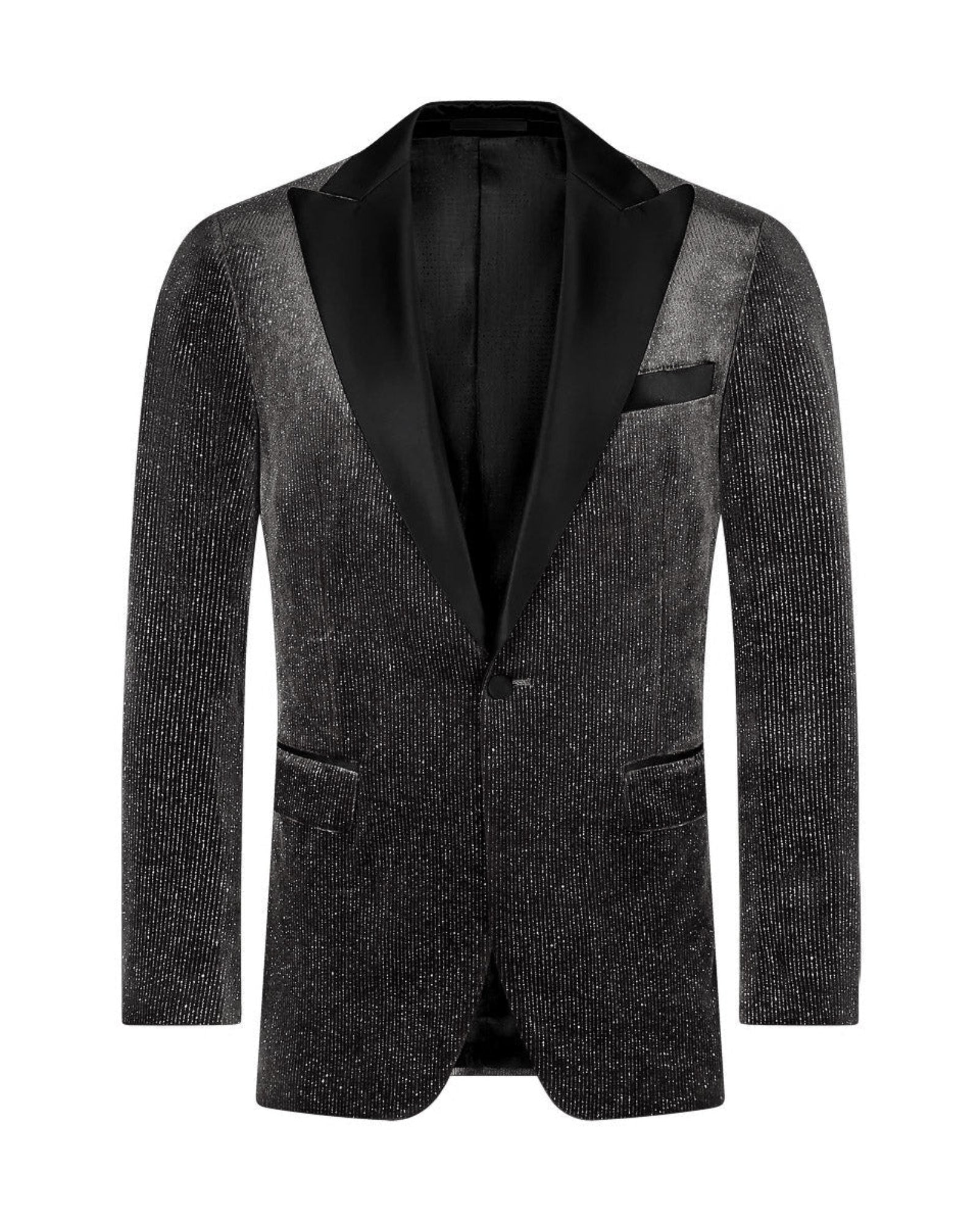 Velvet Glitter Stripe Peak Lapel Tuxedo Rental In Black Navy