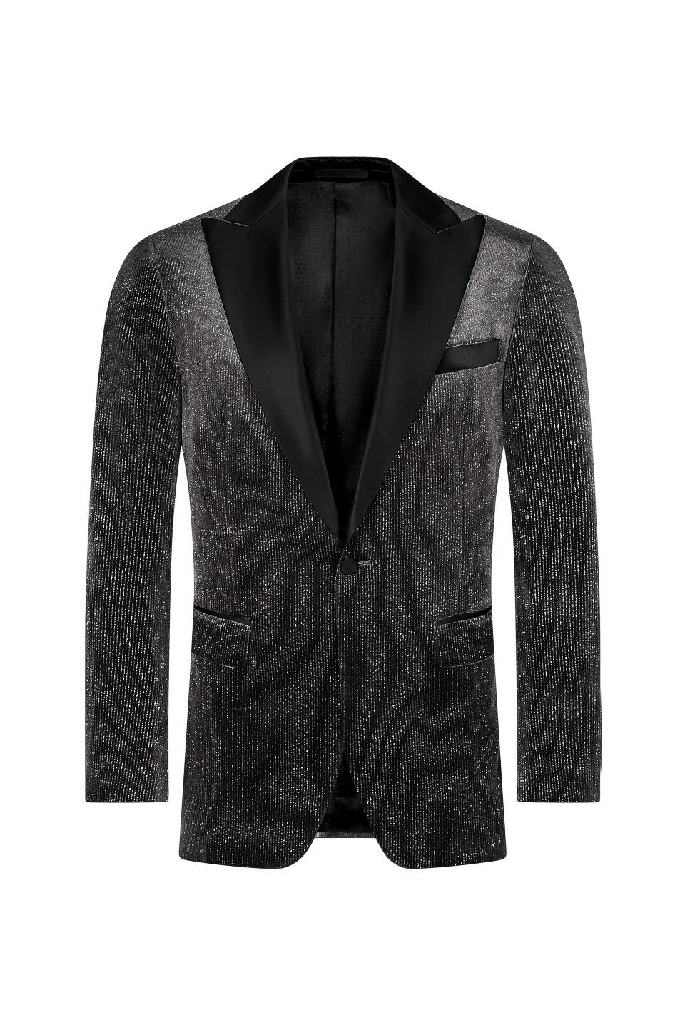 Velvet Glitter Stripe Peak Lapel Tuxedo Rental In Black Navy