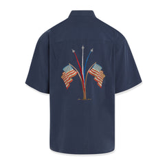 Bamboo Cay USA Flag & Air Force Jets July 4th Embroidered Camp Shirt