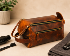 Handmade Vintage Leather Toiletry Bag – Dark Brown