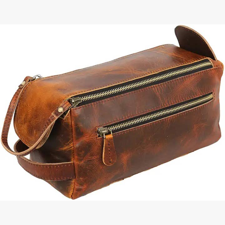 Handmade Vintage Leather Toiletry Bag – Dark Brown