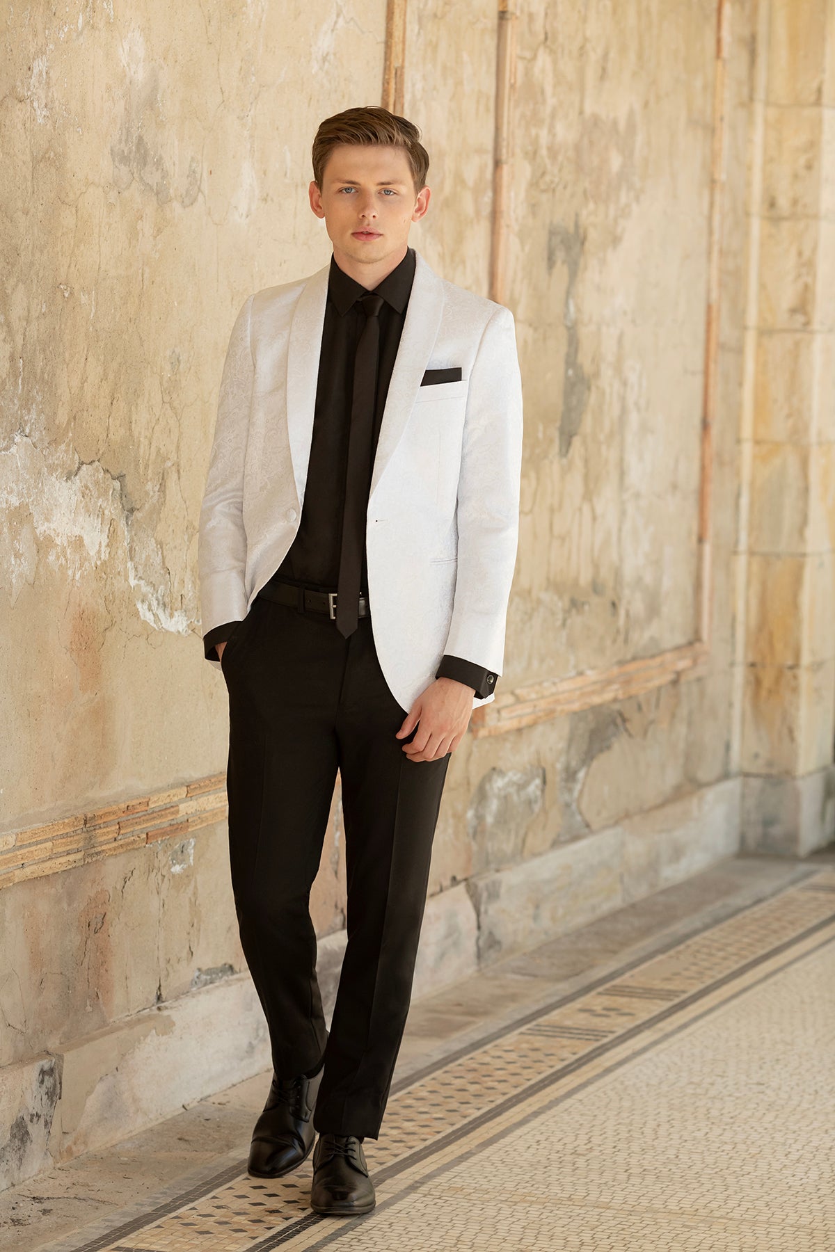 Aria All White Paisley Shawl lapel Dinner Jacket Tuxedo Rental