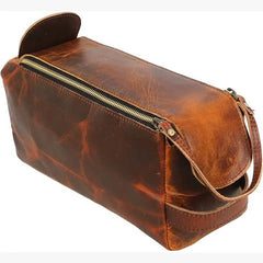 Handmade Vintage Leather Toiletry Bag – Dark Brown