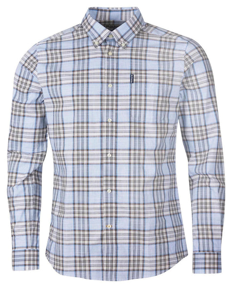 Barbour Highland Check 26 Light Blue and Khaki Long Sleeve Button Down Collar Tailored Fit Shirt