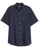 Barbour Longhall Performance Seersucker Tailored Fit Short Sleeve Shirt In Navy