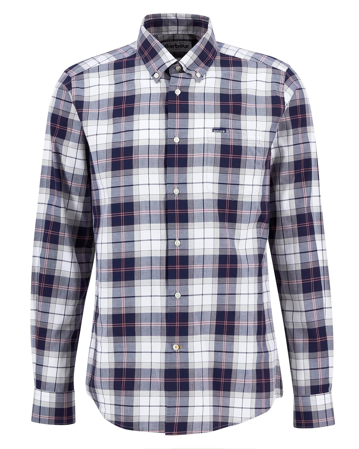 Barbour Wetheram Tartan Plaid Button Down Collar Shirt in Tailored Fit In Navy & White