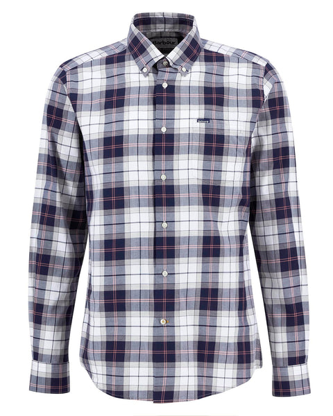 Barbour Wetheram Tartan Plaid Button Down Collar Shirt in Tailored Fit In Navy & White