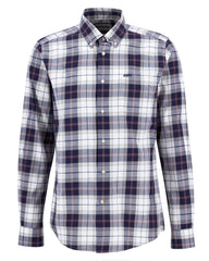 Barbour Wetheram Tartan Plaid Button Down Collar Shirt in Tailored Fit In Navy & White
