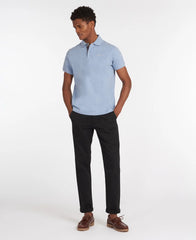 barbour tartan pique poloe in sky blue marl
