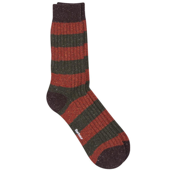 Barbour Rag Wool Houghton Stripped Sock in Olive and Red