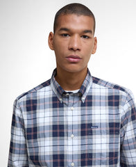Barbour Wetheram Tartan Plaid Button Down Collar Shirt in Tailored Fit In Navy & White
