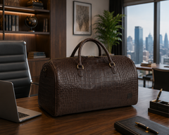 20-Inch Genuine Leather Crocodile Embossed Weekender Duffle