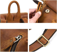 Vintage Buff Leather Laptop Backpack with Top Handle
