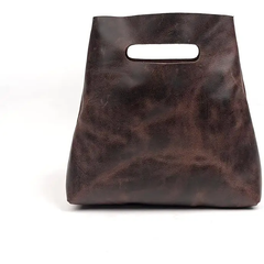 Minimalist Handmade Handbag | Full Grain Leather Grocery Bag: Bourbon Brown