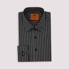 Steven Land Spread Collar Long Sleeve Stripe Shirt in Black