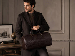 20-Inch Genuine Leather Crocodile Embossed Weekender Duffle