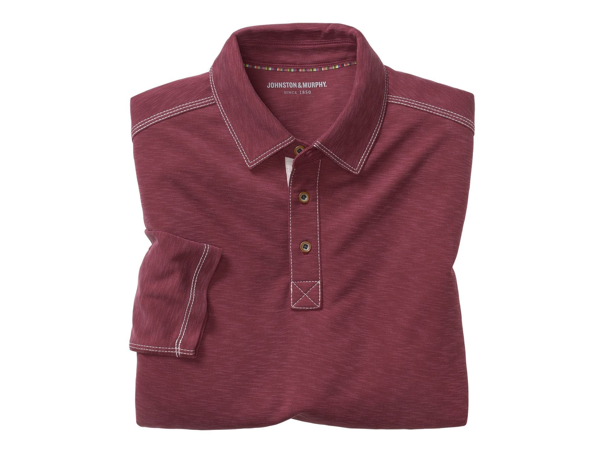 -Rainwater's -USA Name Brand - Polos - Vintage Slub Long Sleeve Polo Shirt in Burgundy -