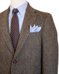 Harris Tweed Sport Coat in Olive Herringbone with over Plaid