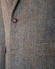 Harris Tweed Sport Coat in Olive Herringbone with over Plaid