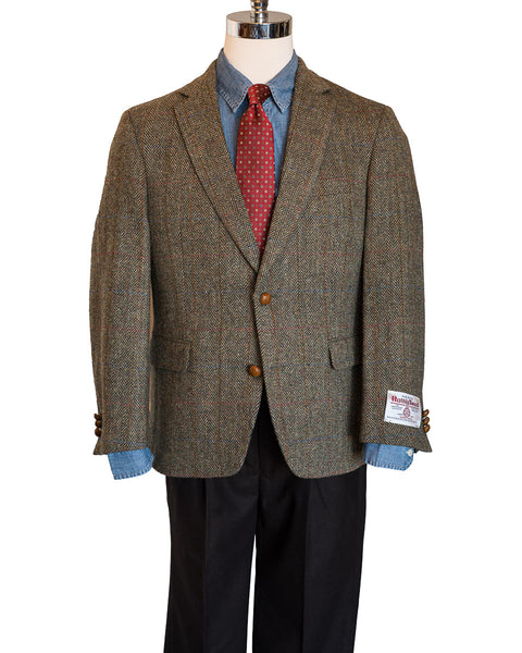 Harris Tweed Sport Coat in Olive Window Pane With Herringbone
